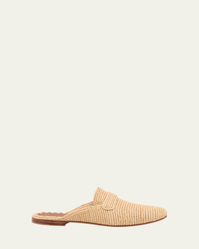 Tapa Woven Raffia Loafer Mules